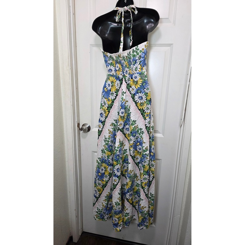 Anthropologi Floral Halter Maxi Dress Women 2 White Blue Yellow Boho Summer - Picture 5 of 12